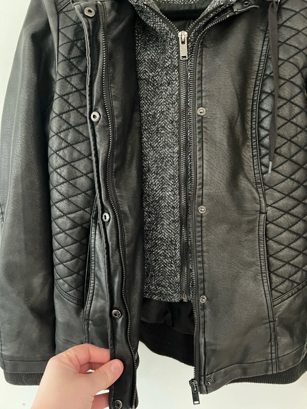 Women’s Black Leather Jacket with Built In Sweatshirt - Picture 4 of 6